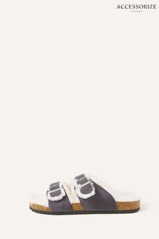 Accessorize Double Strap Suede Black Sandals (Q55082) | €12