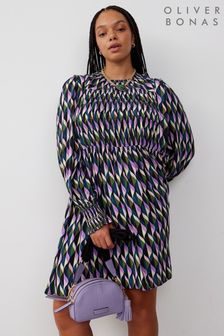 Fioletowa sukienka mini Oliver Bonas z geometrycznym wzorem z motywem fal (Q55339) | 220 zł