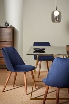 MADE.COM Set of 2 Dark Blue and Walnut Legs Lule Non Arm Dining Chairs (Q55617) | €347