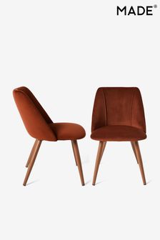 MADE.COM Set of 2 Rust Red and Walnut Legs Lule Non Arm Dining Chairs (Q55618) | €347