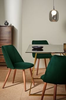 MADE.COM Set of 2 Pine Green and Walnut Legs Lule Non Arm Dining Chairs (Q55621) | €347