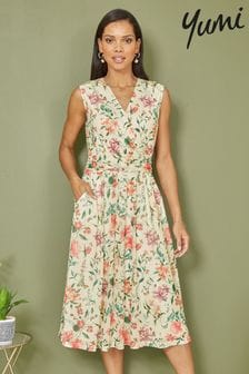 Yumi srednje dolga prosojna obleka s cvetličnim potiskom in žepi (Q55686) | €63