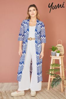 Синий - Yumi Zig-zag Crochet Long Knitted Kimono (Q55689) | €48