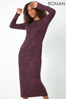Dusk Red Snake Print Jacquard Stretch Dress (Q55722) | €66