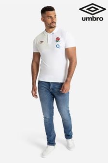 Umbro White England CVC Rugby Polo Shirt (Q55888) | €78