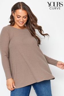 Brown - Yours Curve Long Sleeve Ribbed Swing Top (Q55988) | kr400