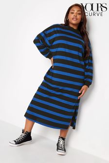 Blau - Yours Curve Oversize-Kleid im T-Shirt-Stil mit langen Ärmeln, Jumbostreifen und Bündchen (Q55989) | 22 €