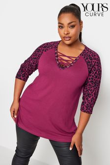 Yours Curve Pink Lattice Detail Eyelet Top (Q55996) | €12