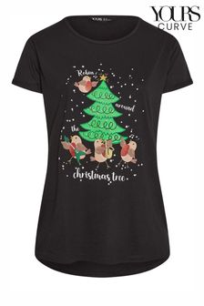 Yours Curve Black Christmas Novelty T-Shirt (Q56002) | 84 zł