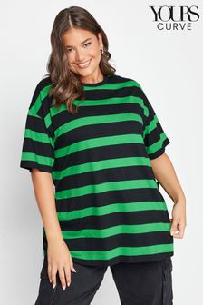 Zelena - Yours Curve majica s kratkimi rokavi in jumbo črtami  (Q56013) | €11