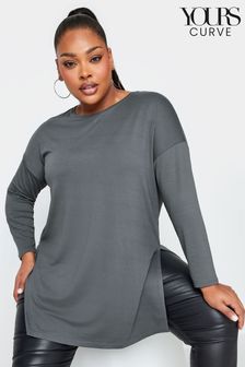 Yours Curve Grey Long Sleeve Oversized T-Shirt (Q56022) | €10