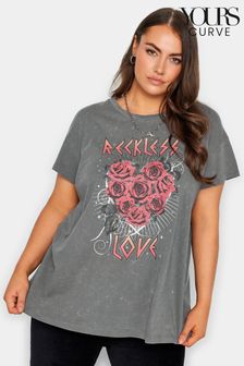 Yours Curve Grey Acid Reckless Print T-Shirt (Q56043) | AED105