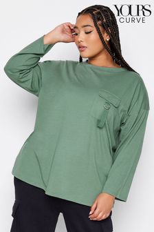 Yours Curve Green Limited Long Sleeve Utility Pocket Slouchy Top (Q56045) | €11.50