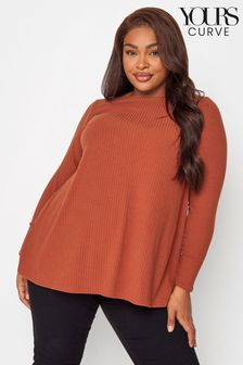 Yours Curve Orange Long Sleeve Ribbed Swing Top (Q56048) | ₪ 111
