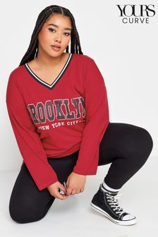 Yours Curve Red Oversized Varsity Long Sleeve T-Shirt (Q56050) | ₪ 111