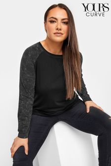 Črna - Yours Curve majica z dolgimi raglanskimi kontrasti (Q56051) | €11