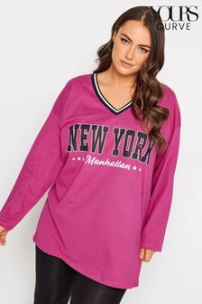 Yours Curve Pink Varsity Oversized Long Sleeve T-Shirt (Q56091) | €11