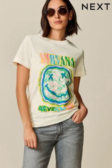 ベージュ - Nirvana ライセンス バンド Tシャツ (Q56143) | ￥3,840