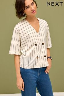 White Blue Stripe Short Sleeve Waistcoat (Q56159) | OMR17