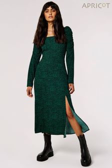 Apricot Green Ikat Ruched Long Sleeve Side Split Dress (Q56217) | NT$1,820