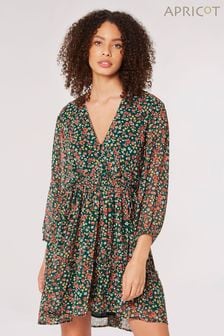 Apricot Green Ditsy Ruched V-Neck Dress (Q56229) | KRW76,900