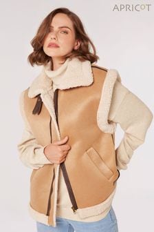 Apricot Brown Borg Lined Faux Fur Suede Aviator Gilet (Q56231) | NT$2,290