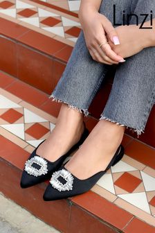 Linzi Black Eternity Pointed Toe Flat Mules With Diamante Broach (Q56278) | 49 €