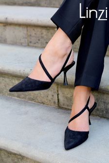 Linzi Black Allie Wrap Around Sling Back Court Heels (Q56385) | kr415
