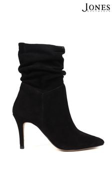 Jones Bootmaker Luisa Leather Stiletto Black Heels Boots (Q56456) | $223