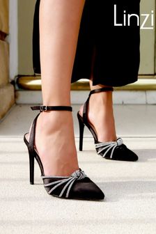 Linzi Black Illuminate Court Style Heels With Knotted Diamante Trim (Q56667) | ₪ 201