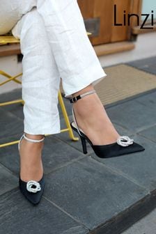 Linzi Black Unity Court Style Heeled Sandals With Round Diamante Trim (Q56681) | AED163
