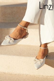 Linzi Cream Lalita Flat Mules With Pearl Embellished Front Bow (Q57068) | $64