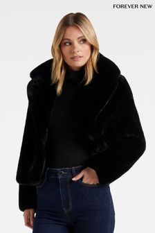 Forever New Black Alicia Faux Fur Coat (Q57197) | $175