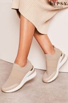 Lipsy Nude Pink Flat Knit Stretch Wedge Trainer (Q57294) | $78