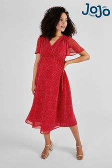 JoJo Maman Bébé Red Spot Maternity Wrap Midi Dress (Q57307) | $101