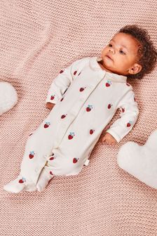 JoJo Maman Bébé Strawberry Embroidered Cotton Baby Sleepsuit (Q57312) | €27.50