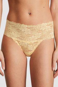 Victoria's Secret PINK Yellow Ditsy Floral Thong Lace Knickers (Q57315) | €10