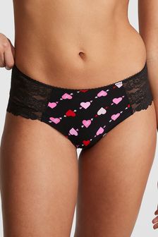 Черный с сердечками Pure - Незаметные трусы-чики с кружевной отделкой Victoria's Secret Pink (Q57335) | €12