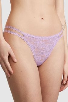 Victoria's Secret PINK Pastel Lilac Purple Thong Lace Strappy Thong Knickers (Q57359) | €10.50
