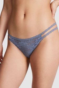 Victoria's Secret PINK Dusty Iris Blue Thong Lace Strappy Thong Knickers (Q57360) | €12