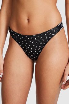 Victoria's Secret PINK Pure Black Ditsy Floral Cotton Logo Scoop Thong Knickers (Q57386) | €10.50