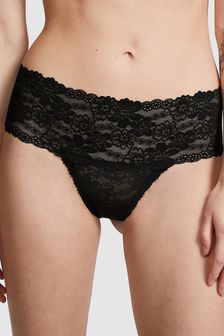Victoria's Secret PINK Pure Black Thong Lace Knickers (Q57394) | €13