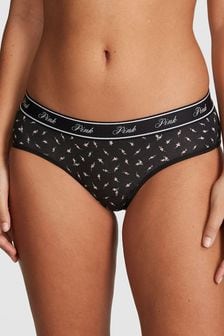 Victoria's Secret PINK Pure Black Ditsy Floral Cotton Logo Hipster Knickers (Q57404) | €13