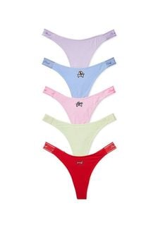 Victoria's Secret PINK Purple/Blue/Pink/Yellow/Red Thong Logo Multipack Knickers (Q57423) | €31