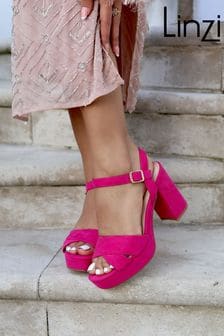 Linzi Pink Verony Cross Front Strap Platform Heeled Sandals (Q57500) | AED211