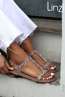 Linzi Aubrey T-Bar Embellished Flat Sandals