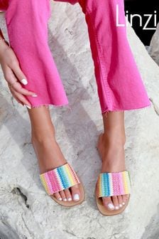 Linzi Pink Dubai Flat Slider Sandals With Rainbow Front Strap (Q59492) | €32
