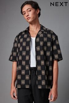 Black Printed Short Sleeve Shirt With Cuban Collar (Q59751) | €34