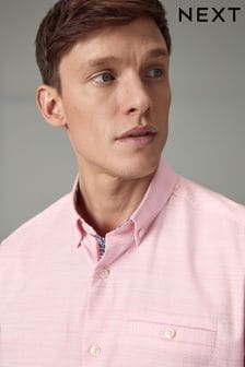 Pink Textured Trimmed Short Sleeve Shirt (Q59767) | ￥5,170