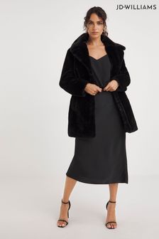 JD Williams Plush Faux Fur Black Coat (Q59789) | €106